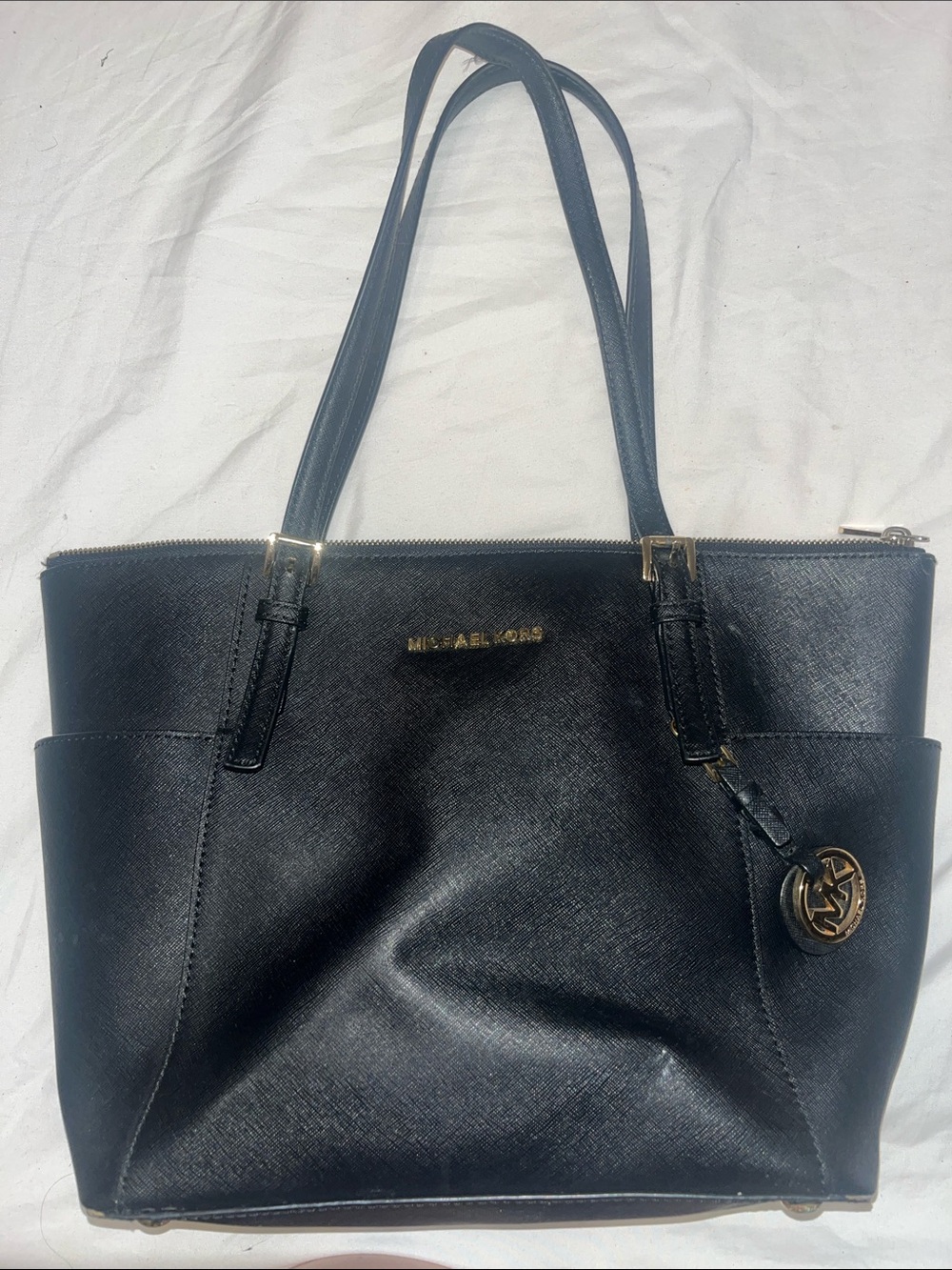 Michael Kors Black Saffiano Leather Tote with Gold Accent